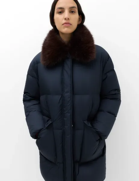 Marks & Spencer Feather and Down Faux Fur Collar Coat Midnight Navy