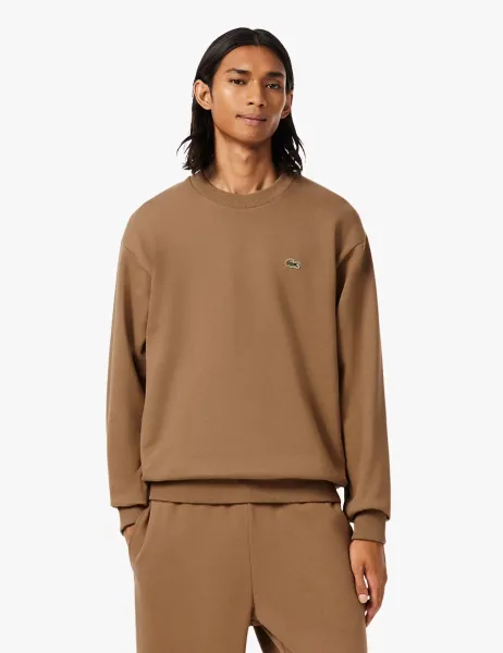 Lacoste Brushed Cotton Fleece Crew Neck Sweatshirt Tan