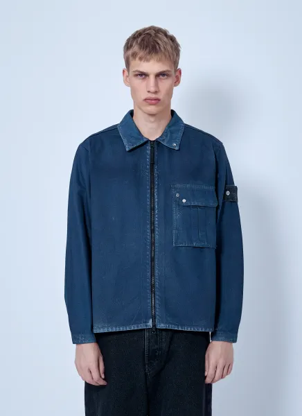 Stone Island Zip-Front Overshirt with Patch Pocket