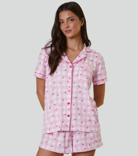 Women's Pink Bow Print Pyjama Set