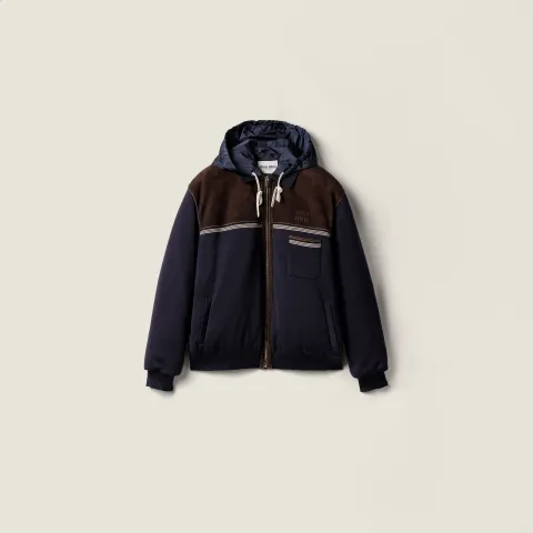 Knit and leather down jacket