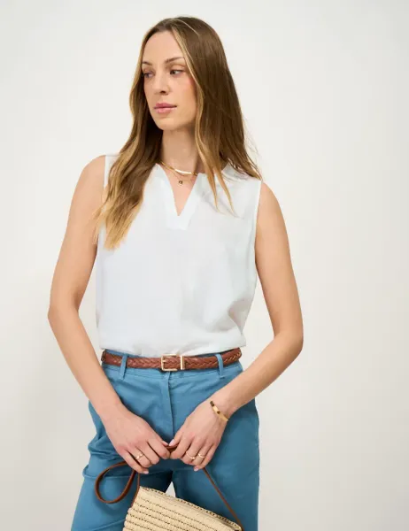 Crew Clothing Linen Rich Top QT White