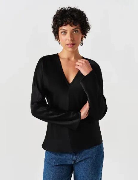 Ghost Satin V-Neck Top Black
