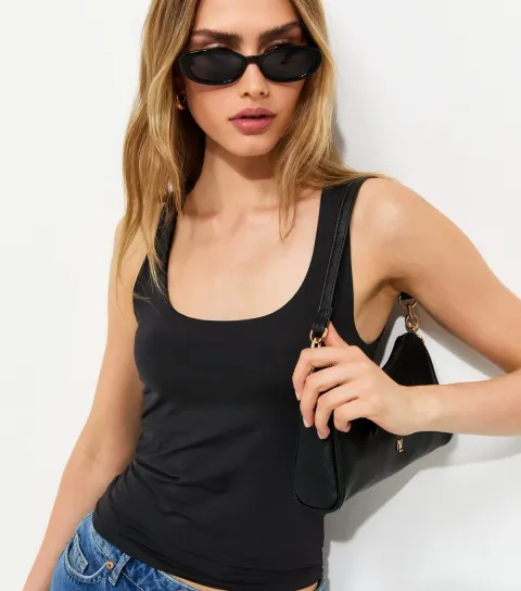Women's Black Slinky Scoop Neck Vest Top