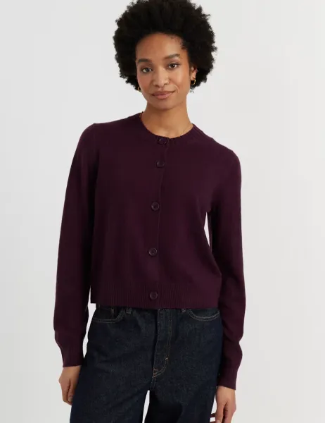 Chinti & Parker Wool Rich Crew Neck Cardigan with Cashmere Purple