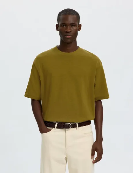 Selected Cotton Blend Crew Neck T-Shirt Green