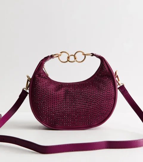 New Look Dark Burgundy Embellished Chain Handle Grab Bag