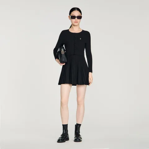 Pleated knit short dress