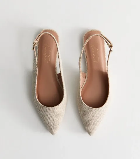 New Look Women's Cream Linen Look Slingback Flats