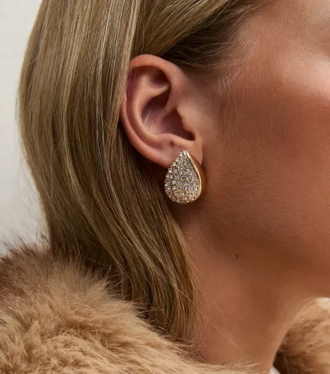 New Look Gold Tone Diamante Teardrop Stud Earrings