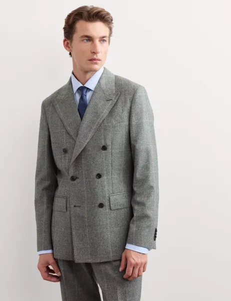 Jaeger Tailored Fit Pure Wool Double Breasted Check Jacket Grey