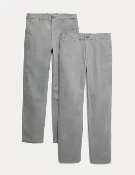Marks & Spencer 2 Pack Half Elasticated Waist Stretch Chinos Ash Grey
