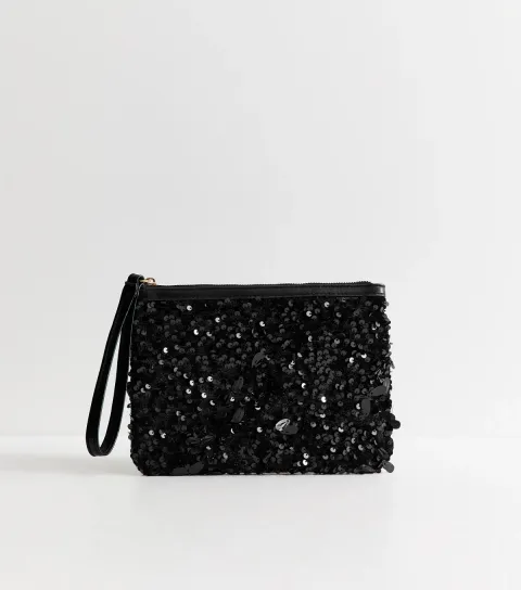 New Look Black Teardrop Sequin Embellished Pouch
