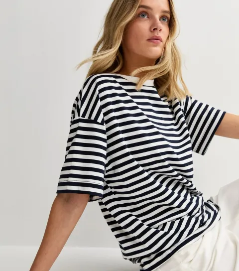 Women's Blue Striped Oversized T-Shirt