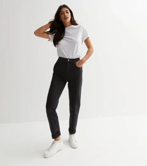 Women's Washed Black Waist Enhance Tori Mom Jeans