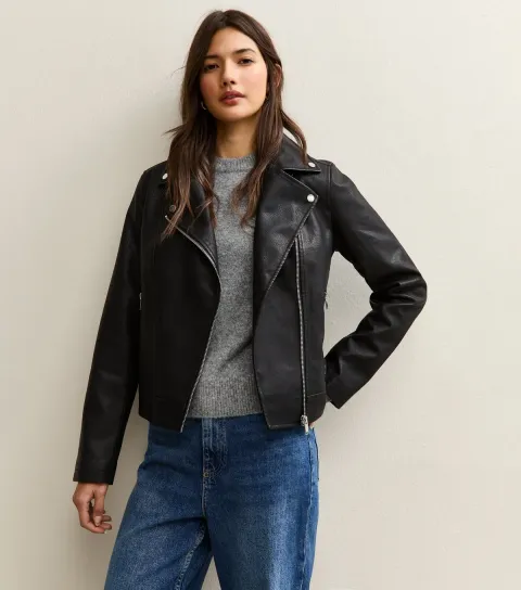 Women's Black Faux Leather Biker Jacket
