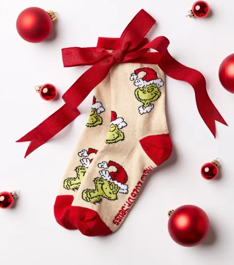 New Look Red The Grinch Bow Pattern Ankle Socks