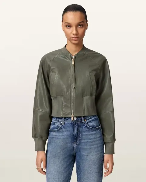 Suri Cropped Leather Bomber Jacket