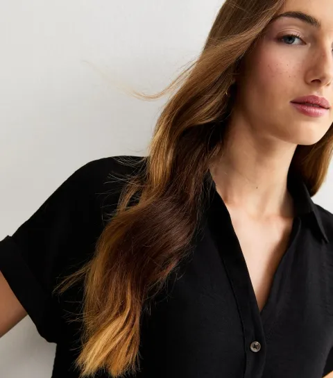 Women's Tall Black Relaxed Short Sleeve Shirt