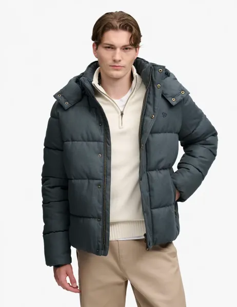 Superdry & Co Hooded Checked Puffer Jacket Navy Mix