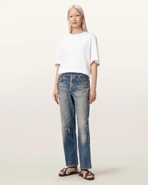 Ida Terry Straight Leg Illusion of Denim Trousers