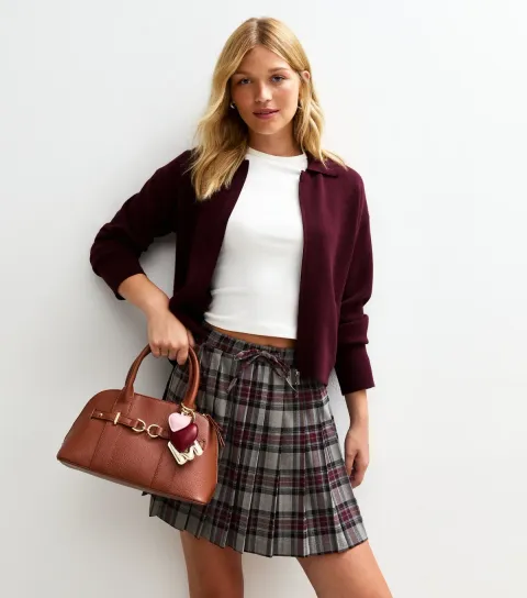 New Look Women's Grey Checked Drawstring Waist Mini Skirt