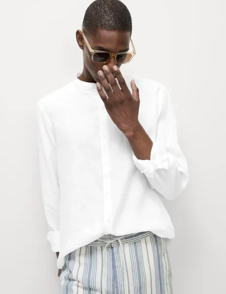 Marks & Spencer Pure Linen Grandad Collar Shirt White