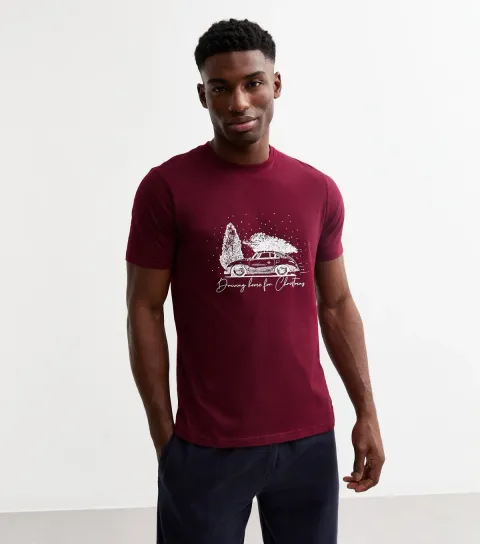 New Look Men's Dark Red Driving Home For Christmas Print Pyjamas
