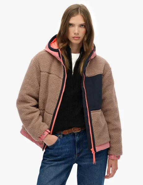 Superdry & Co Hooded Fleece Jacket Beige