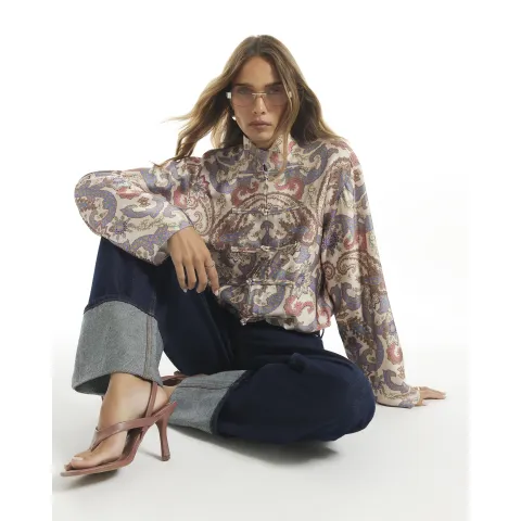River Island Satin Paisley Print Frogging Blouse
