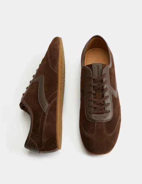 Autograph Low Profile Leather Lace Up Trainers Dark Brown