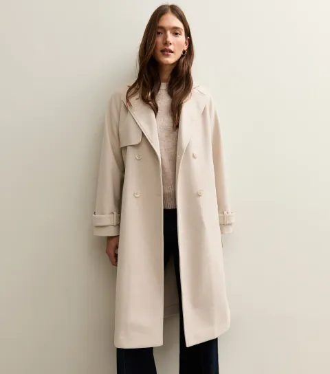 New Look Women's Off White Brushed Double Breasted Trench Coat