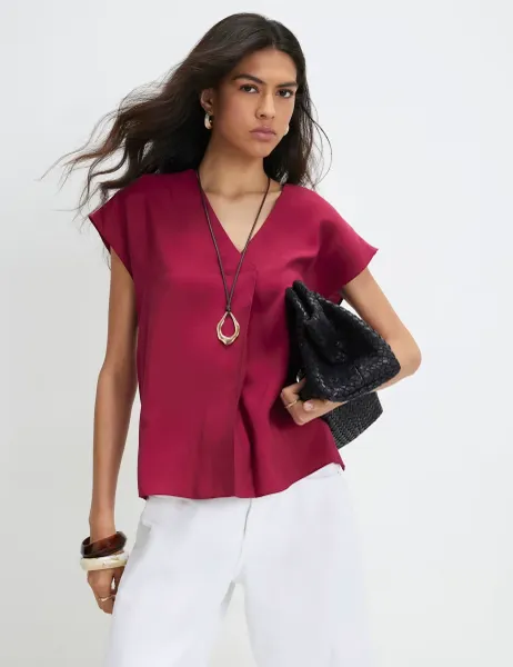 River Island Cupro V-Neck Top Red