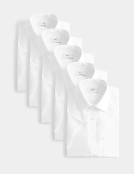 Marks & Spencer 5 Pack Regular Fit Easy Iron Short Sleeve Shirts White