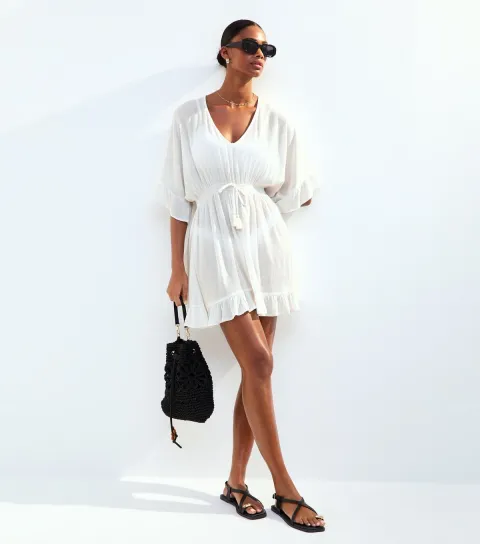 Women's White Metallic Stripe Kaftan