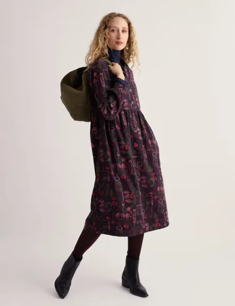 Pure Cotton Printed Midi Waisted Dress Pink Mix