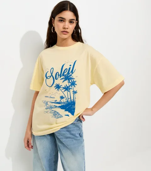 Women's Light Yellow Cotton Soleil Oversized T-Shirt