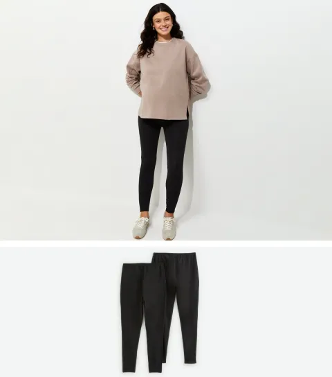 Women's Maternity Pack Of 2 Black Leggings