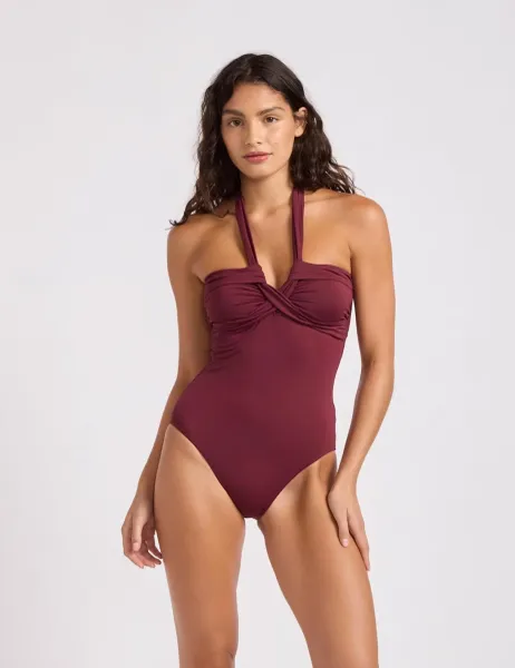 Seafolly Collective Halterneck Bandeau Swimsuit Burgundy