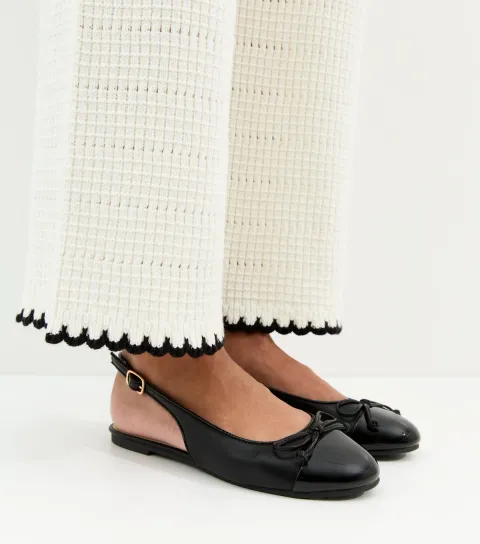 Women's Black Faux Patent Slingback Flats Vegan