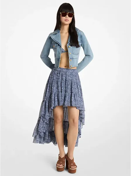 Floral Print Georgette High-Low Skirt