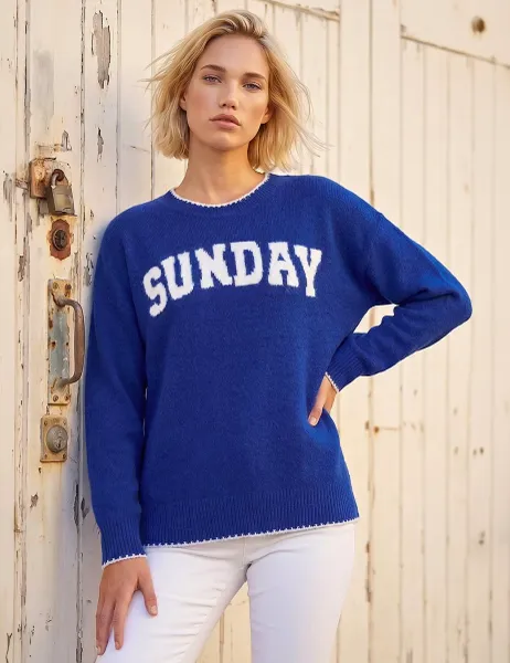 Roman Sunday Slogan Jumper Royal Blue