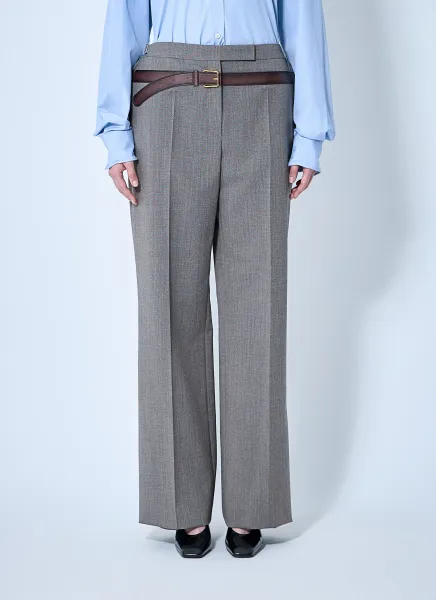 Technical Wool Pants With Printed Belt