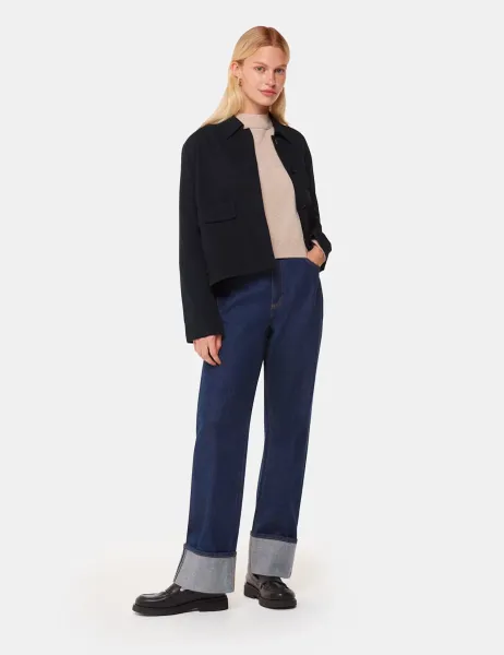 Whistles Marie Pure Cotton Collared Short Jacket Black