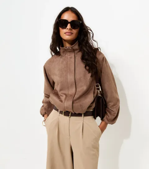 New Look Women's Mink Faux Suede Bubble Hem Jacket