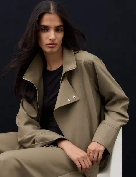Autograph Wool Blend Funnel Neck Tailored Bomber Jacket Moss