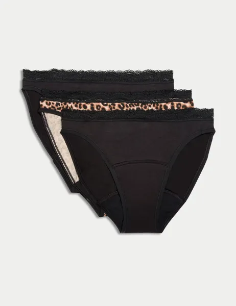 Marks & Spencer 3pk Heavy Absorbency Period High Leg Knickers Black Mix