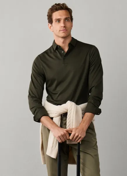 Hackett Travel Classic Fit Long Sleeve Pique Polo