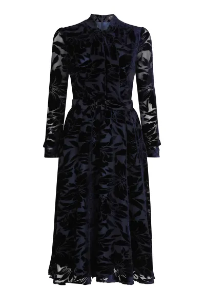 Lalage Beaumont Gaie Dress in Navy Velvet Devoré