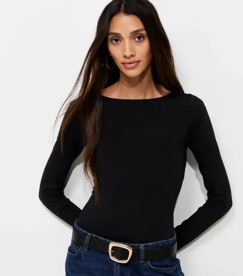 New Look Women's Black Jersey Long Sleeve Scoop Back Bodysuit